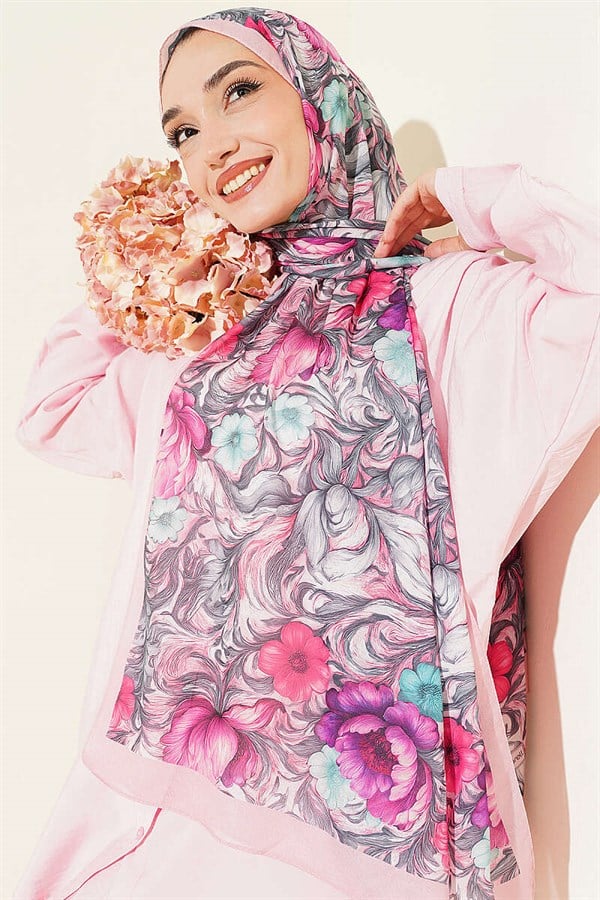 Floral Pattern French Silk Shawl Pink