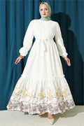 Floral Pattern Embroidered Dress Coffee