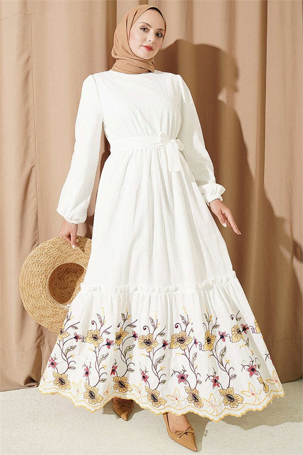 Yellow Dress with Floral Embroidery