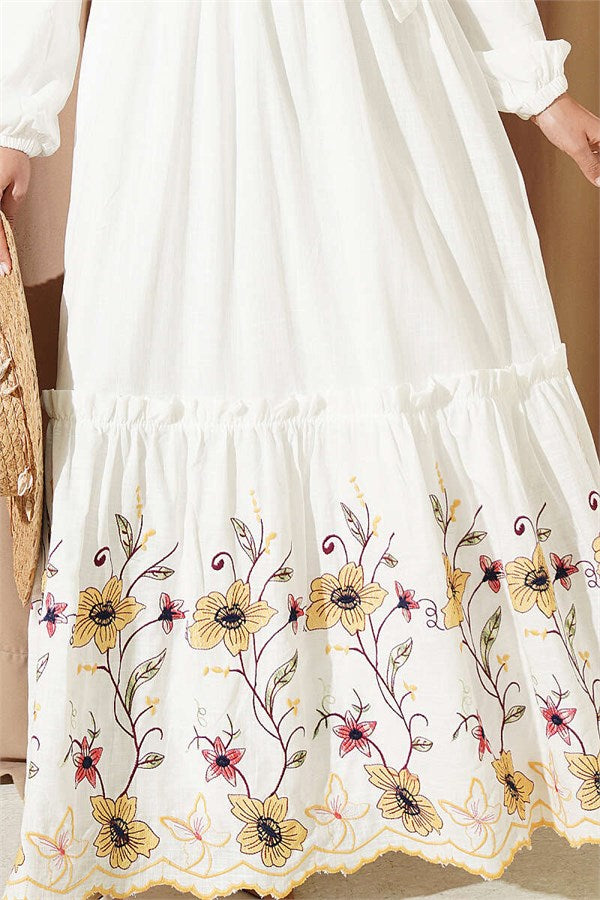Yellow Dress with Floral Embroidery