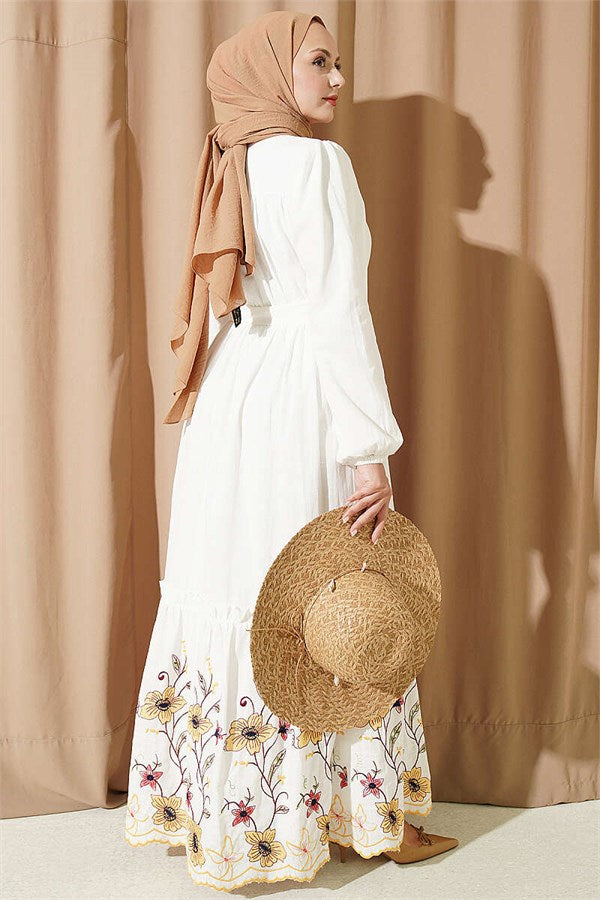 Yellow Dress with Floral Embroidery