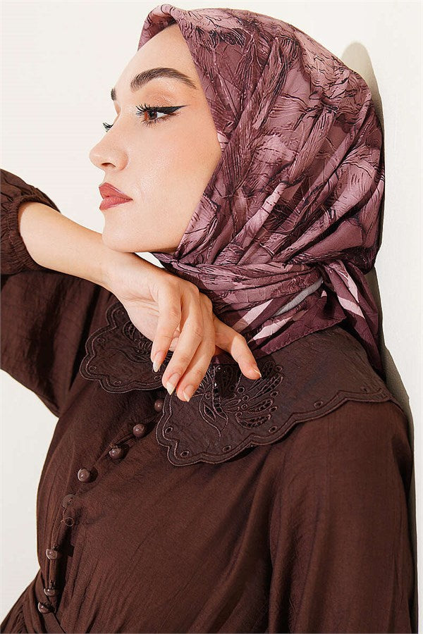 Floral Patterned Bamboo Knit Scarf, Light Brown