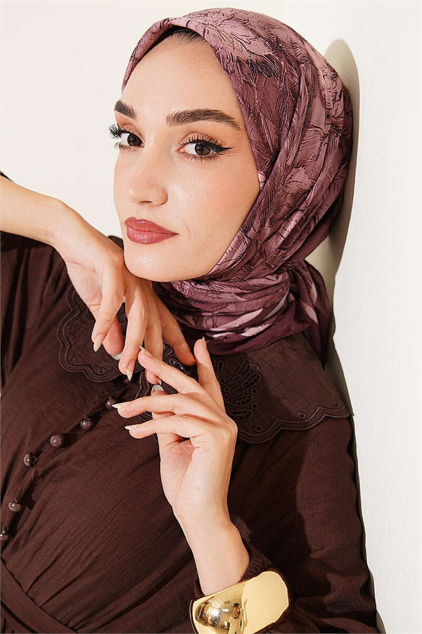 Floral Patterned Bamboo Knit Scarf, Light Brown