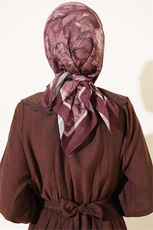 Floral Patterned Bamboo Knit Scarf, Light Brown