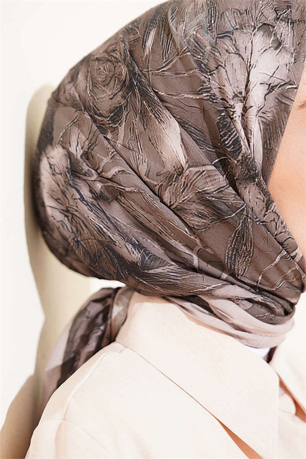 Floral Patterned Bamboo Kash Scarf Beige