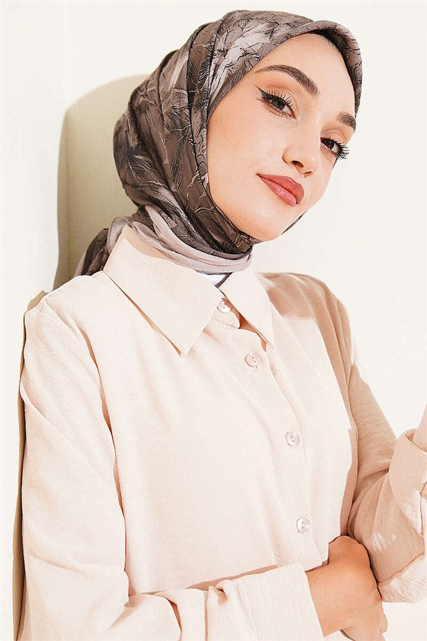 Floral Patterned Bamboo Kash Scarf Beige