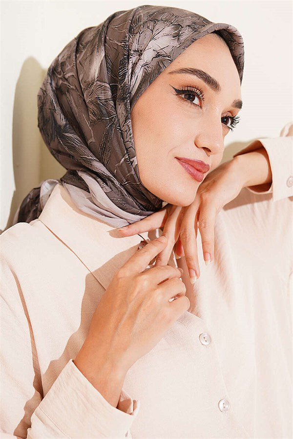 Floral Patterned Bamboo Kash Scarf Beige