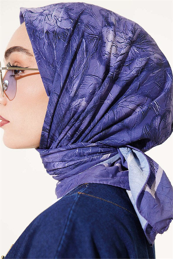 Floral Patterned Bamboo Kash Scarf Indigo