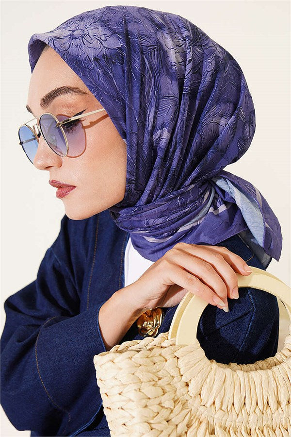Floral Patterned Bamboo Kash Scarf Indigo