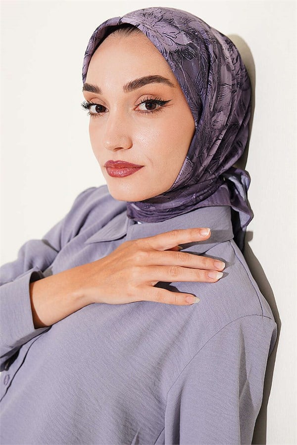 Floral Patterned Bamboo Crash Scarf, Slate Grey
