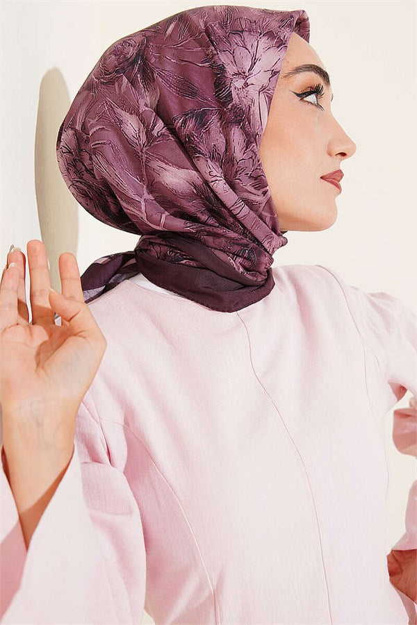 Floral Patterned Bamboo Kash Scarf Dark Brown