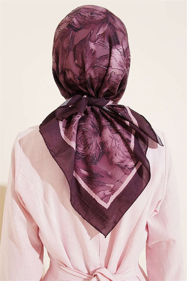 Floral Patterned Bamboo Kash Scarf Dark Brown