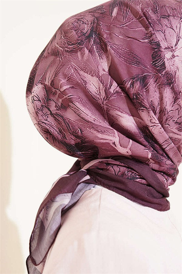 Floral Patterned Bamboo Kash Scarf Dark Brown