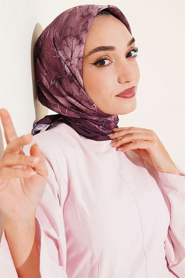 Floral Patterned Bamboo Kash Scarf Dark Brown