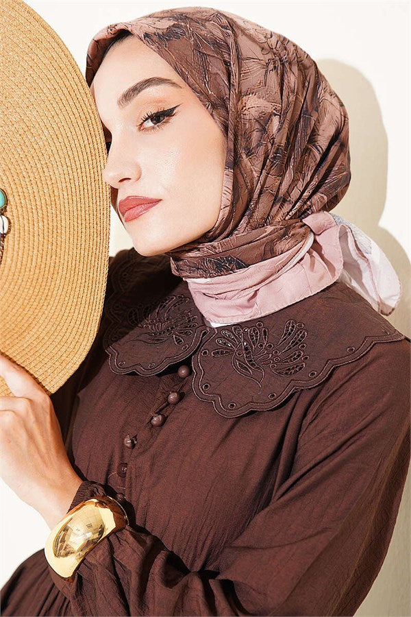 Floral Patterned Bamboo Crush Scarf Latte