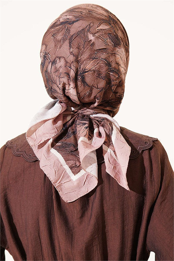 Floral Patterned Bamboo Crush Scarf Latte