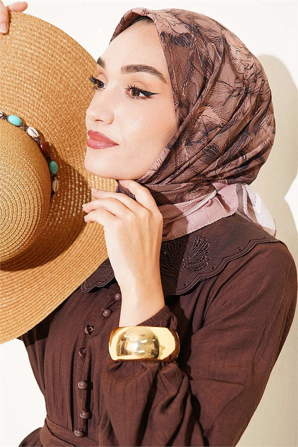Floral Patterned Bamboo Crush Scarf Latte