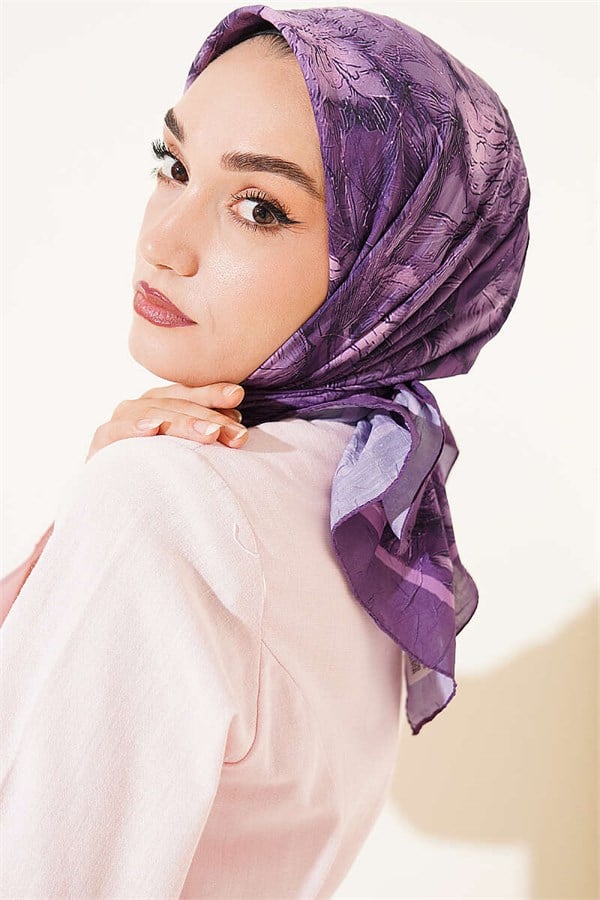 Floral Patterned Bamboo Kash Scarf Lilac