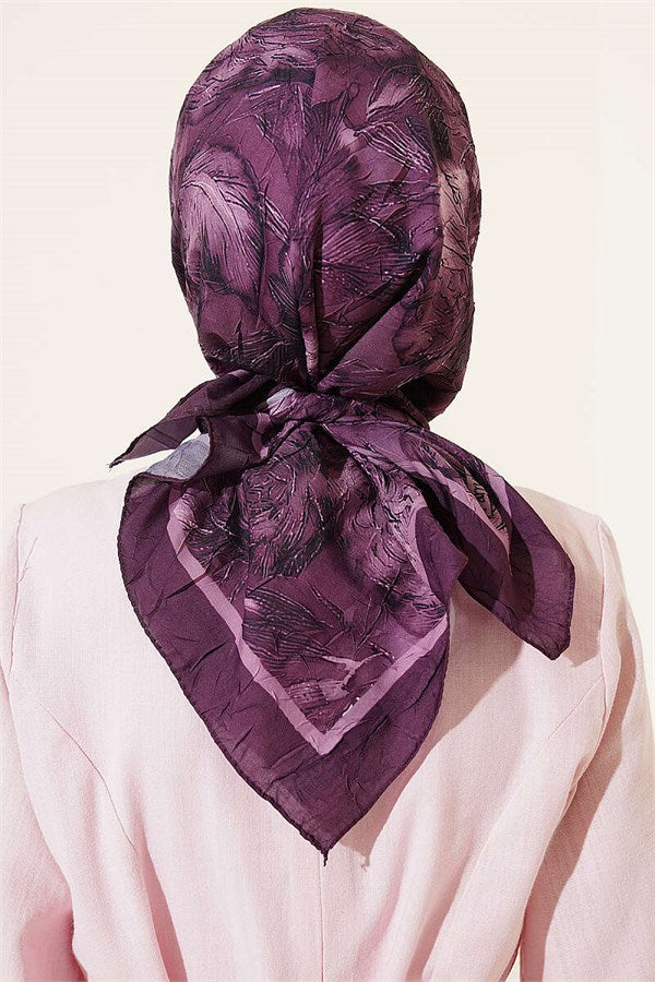 Floral Patterned Bamboo Knit Scarf Magenta