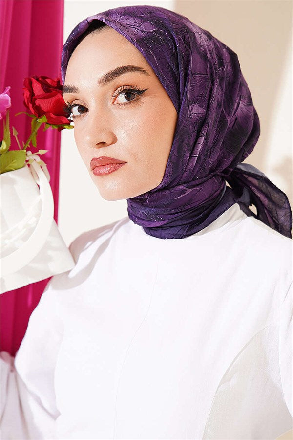 Floral Patterned Bamboo Knit Scarf, Plum