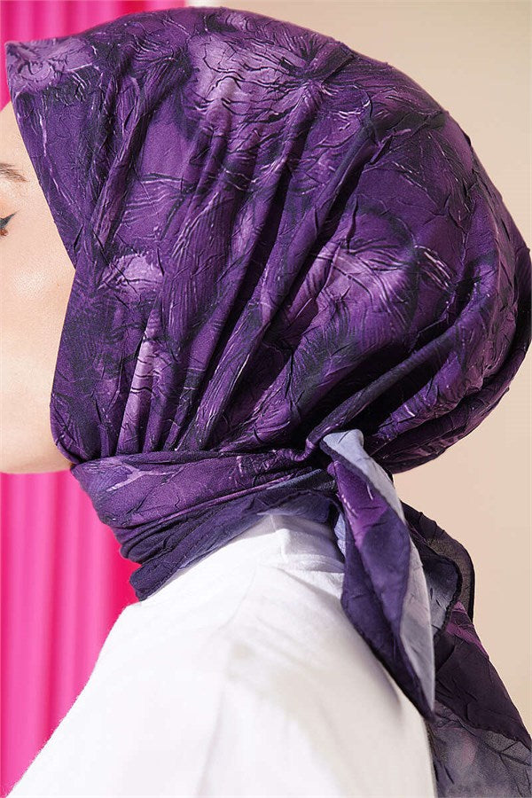Floral Patterned Bamboo Knit Scarf, Plum
