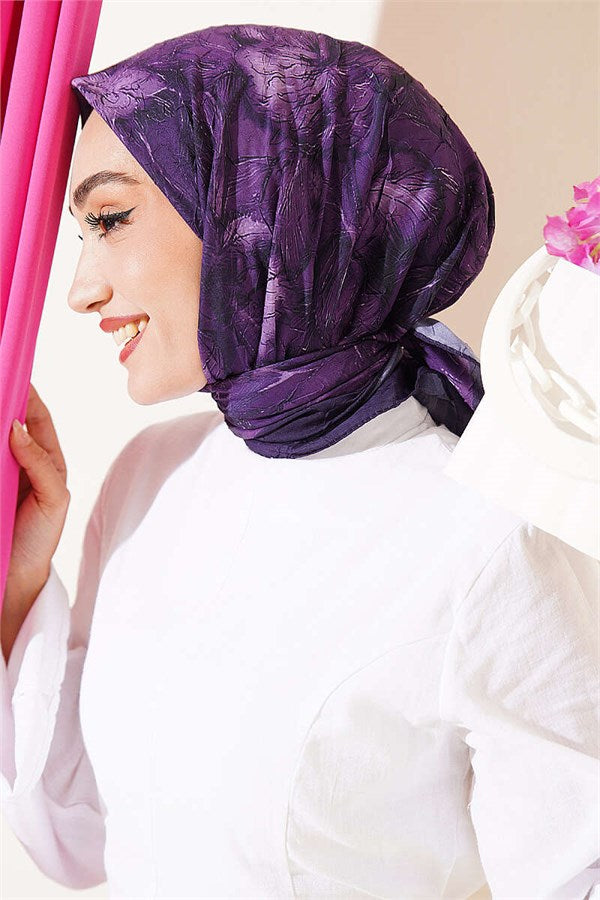Floral Patterned Bamboo Knit Scarf, Plum
