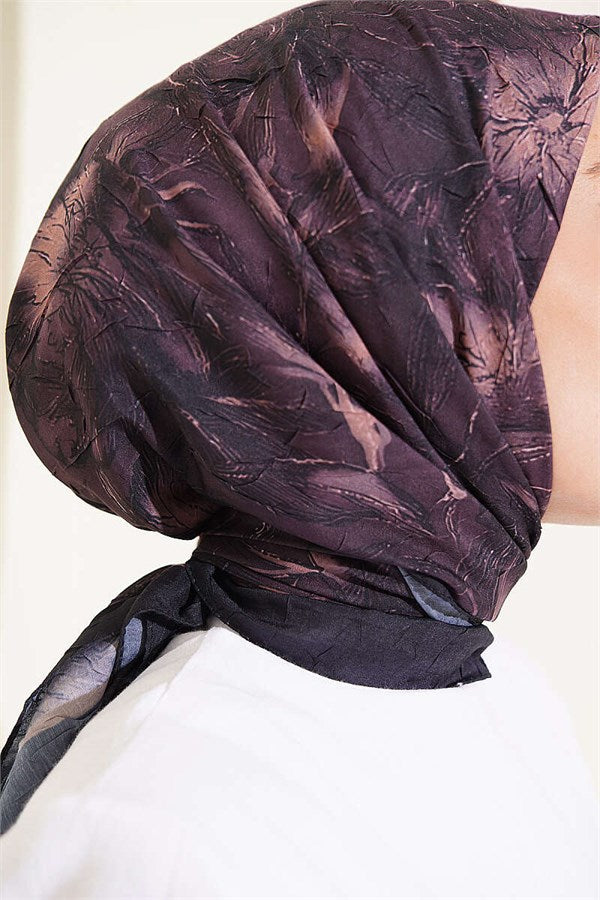 Floral Patterned Bamboo Kash Scarf Black Brown