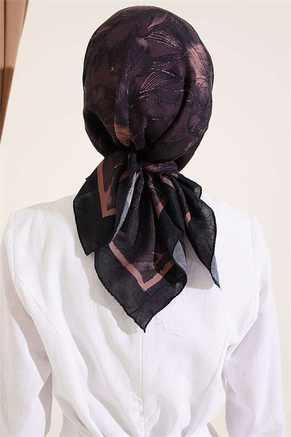 Floral Patterned Bamboo Kash Scarf Black Brown