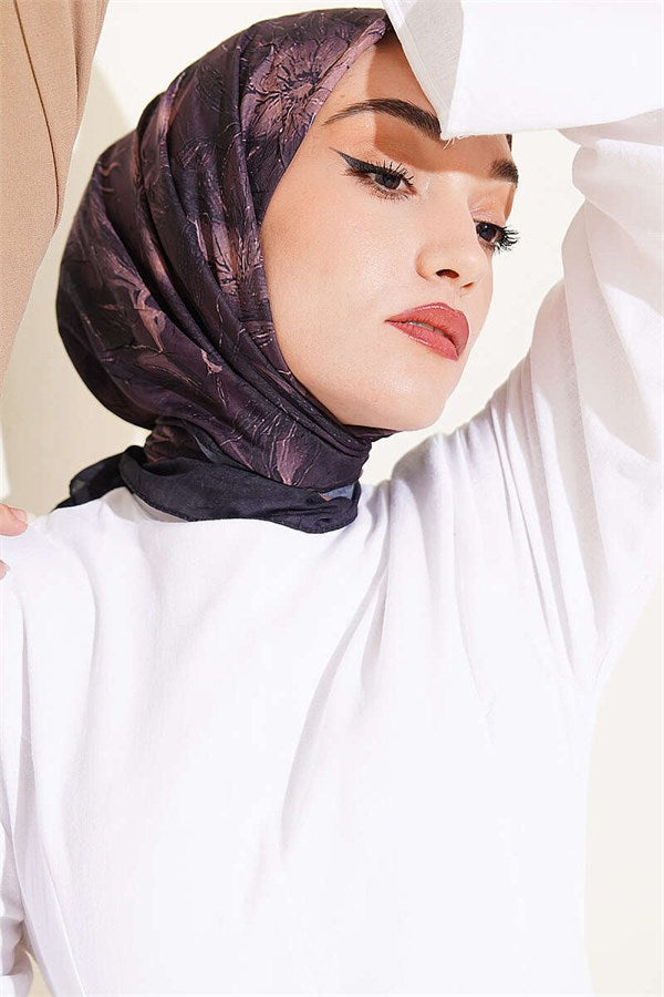 Floral Patterned Bamboo Kash Scarf Black Brown