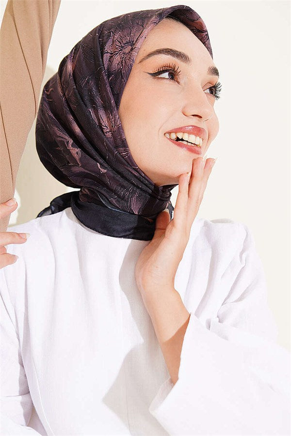 Floral Patterned Bamboo Kash Scarf Black Brown