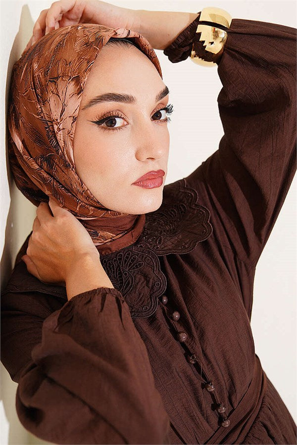 Floral Patterned Bamboo Crush Scarf, Tan