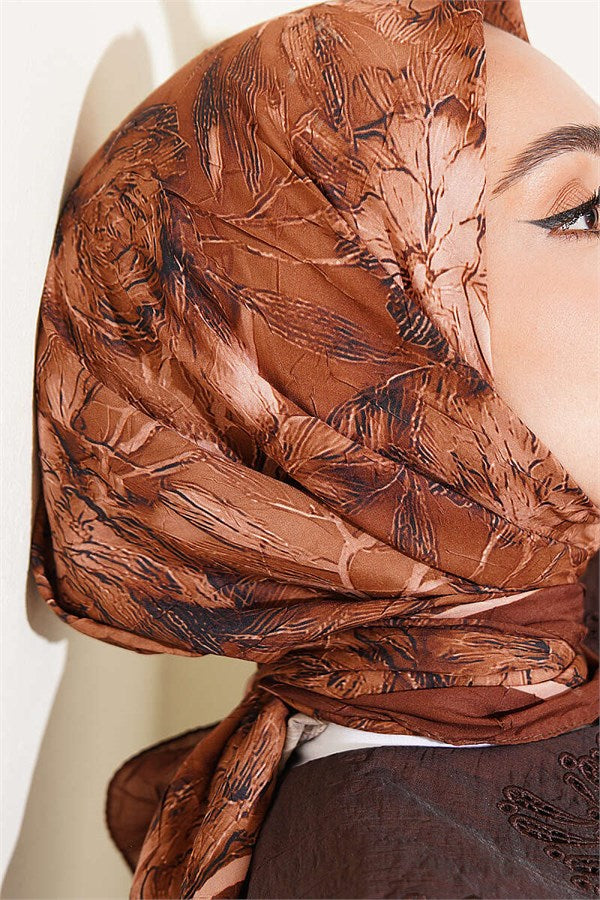 Floral Patterned Bamboo Crush Scarf, Tan