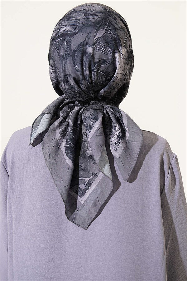 Floral Patterned Bamboo Crush Scarf Stone Grey