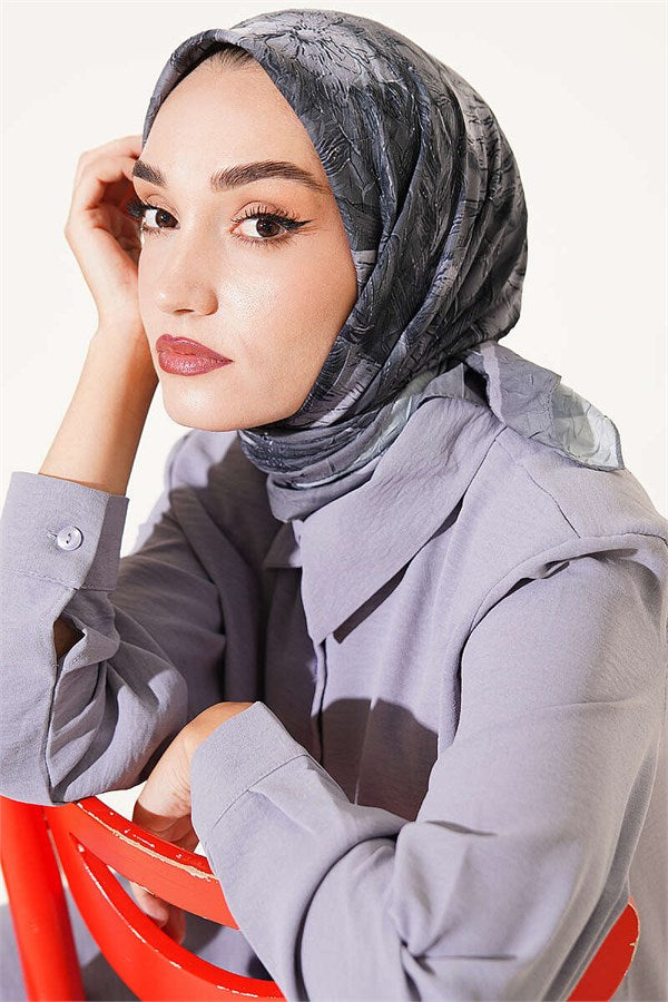 Floral Patterned Bamboo Crush Scarf Stone Grey