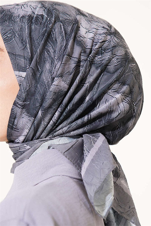 Floral Patterned Bamboo Crush Scarf Stone Grey