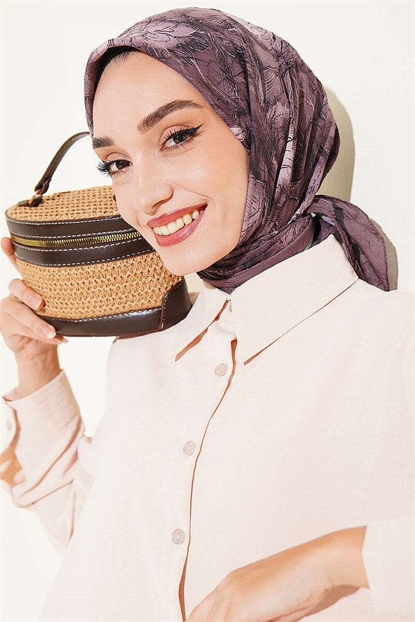 Floral Patterned Bamboo Kash Scarf, Mink