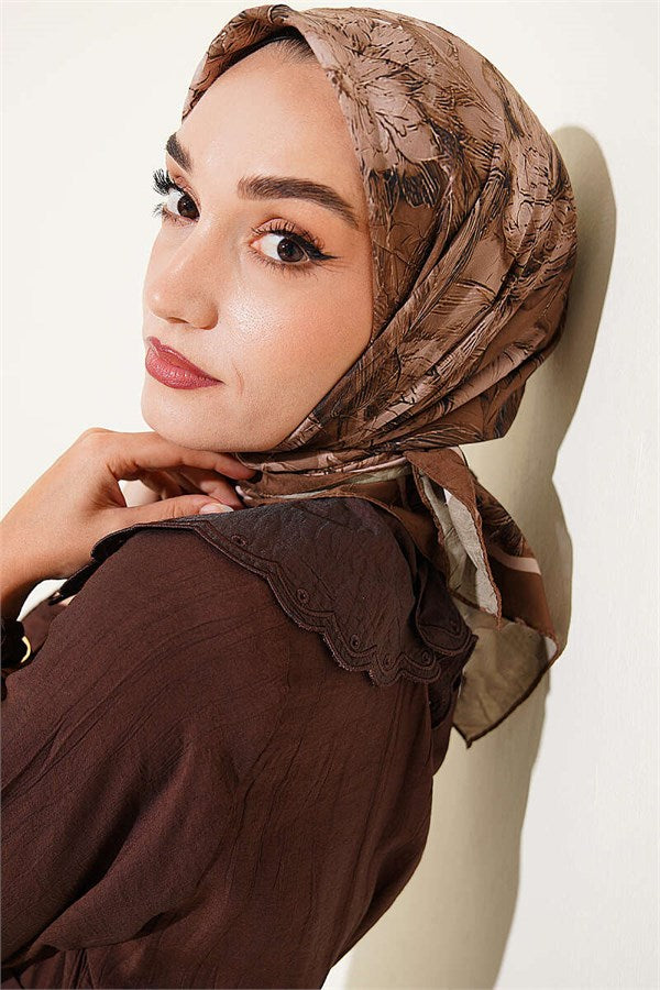 Floral Patterned Bamboo Kash Scarf Olive Green