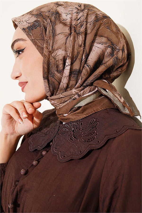 Floral Patterned Bamboo Kash Scarf Olive Green