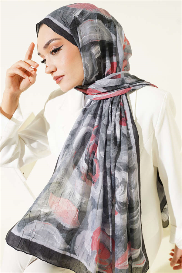 Floral Patterned Bamboo Kash Scarf, Black