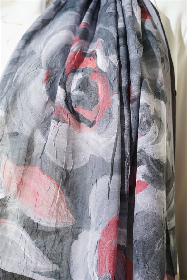 Floral Patterned Bamboo Kash Scarf, Black