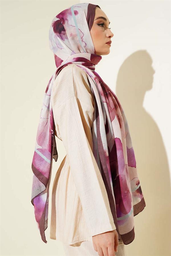 Floral Patterned Bamboo Shawl Bitter Coffee