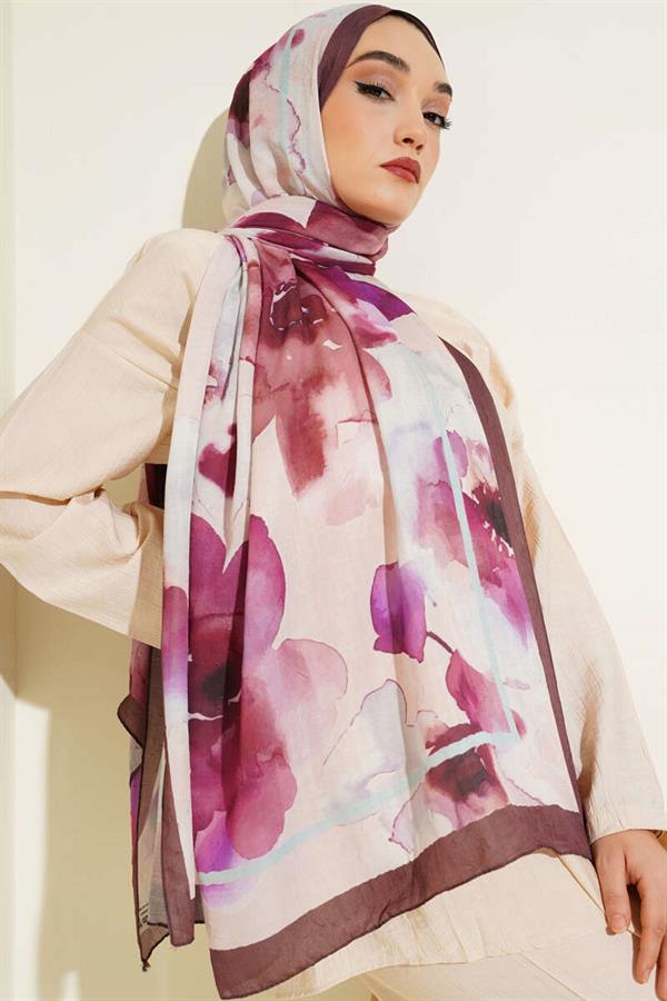 Floral Patterned Bamboo Shawl Bitter Coffee