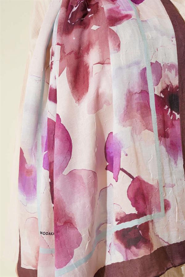 Floral Patterned Bamboo Shawl Bitter Coffee