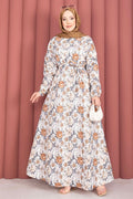 Floral Patterned Belted Dress in Brown