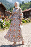Floral Patterned Belted Dress, Green