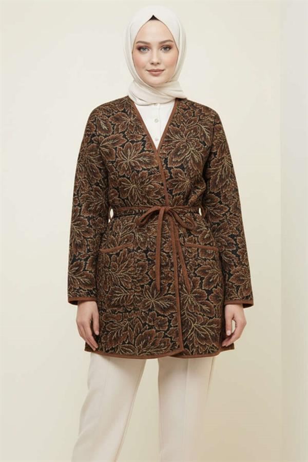 Floral Patterned Pocket Jacket Brown
