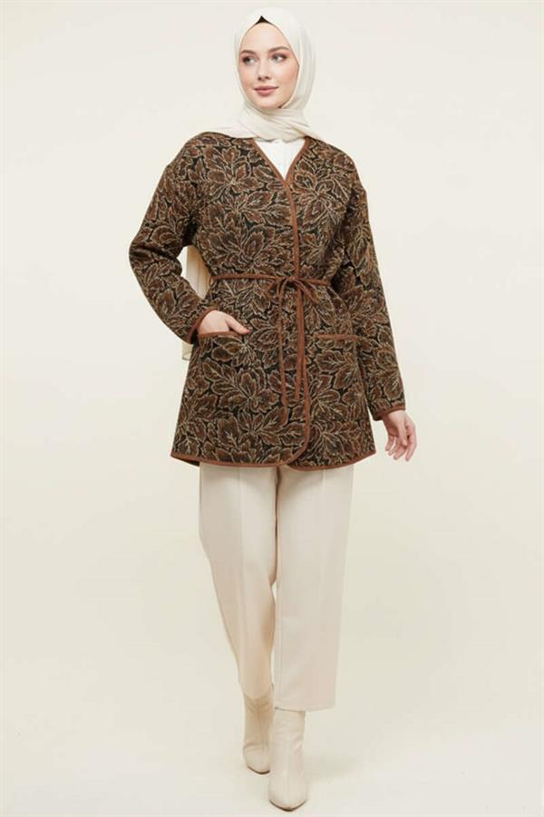 Floral Patterned Pocket Jacket Brown