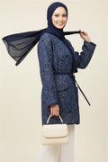 Floral Patterned Pocket Jacket Navy Blue