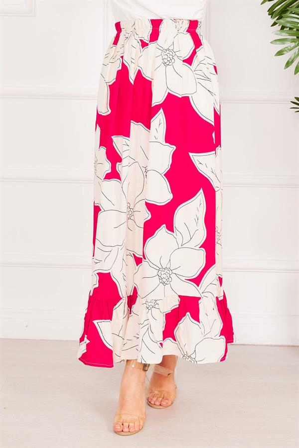 Floral Patterned Skirt Fuchsia