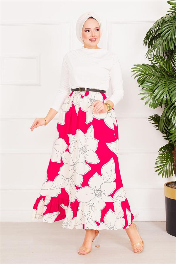 Floral Patterned Skirt Fuchsia